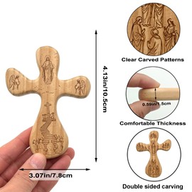 Goodangie00 Handcrafted Solid Wood Hand Held Pocket Stress Fidget Cross, Mini Double‑sided Carved Jesus Wall Crucifix Christian Gift for Home Church Daily Carry Worship Craft Religious Christmas Gift