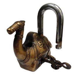 Purpledip Brass Padlock/Lock in Antique Handmade Camel Shape for Security (10276)
