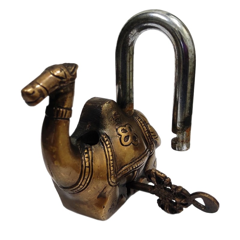 Purpledip Brass Padlock/Lock in Antique Handmade Camel Shape for Security