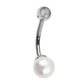 Ritastephens 14k Solid White Gold Belly Button Freshwater Cultured Pearl Barbell Navel Ring Body Jewelry
