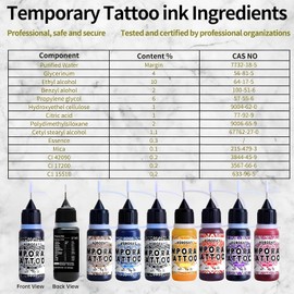 Kit de Tatuajes Temporales con 12 Frascos, 11 Colores de Tinta para Tatuajes Temporales Y 18 Plantillas para Tatuajes para Adultos Y Niños. Tatuajes Falsos Seguros Y Fáciles de Usar(2 Negros,
