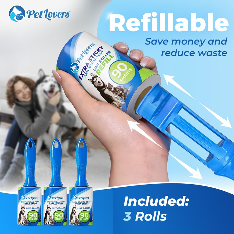 PetLovers Extra Sticky Lint Roller Value Set 270 Sheets for