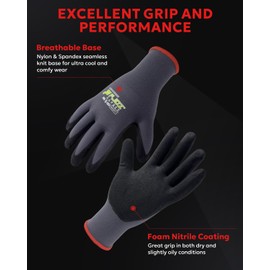 FJDZ SAFETY Work Gloves for Men and Women, 12 Pairs Breathable Foam Nitrile Coated Touchscreen Nylon Gloves with Grip for Yard work,Carpenter,Lifting,Roofing,Mechanical(X-Large)
