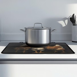 Poceacles Glass Top Stove Cover for Electric Stove, Foldable Cooktop Protector Multipurpose Mat Washer Dryer Top Protector Kitchen Decor Accessories, Funny Rooster Black
