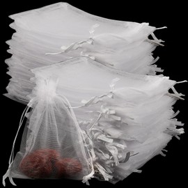 PUCSIQ 200 Stuck 9x12cm Organzasäckchen Weihnachten Organzabeutel Säckchen Weiß Schmuckbeutel Organzasäckchen mit Kordelzug für Geschenke Geburtstagsgeschenke Süßigkeiten Partys Hochzeiten