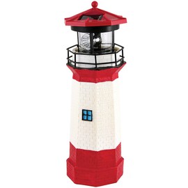 Jumbl JUMBLTM Solar Lighthouse with Rotating Lamp, Red, 11"