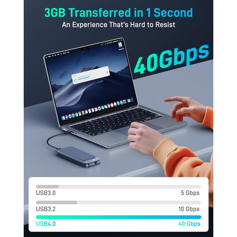 Enhanced USB4 M.2 NVMe PCIe SSD Enclosure - 40Gbps Ultra-Fast