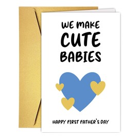 Qamza Cute Happy First Father's Day Card for New Dad, Lovely 1st Fathers Day Card for Daddy Husband, Sweet First Fathers Day Cards Gifts for Husband Boyfriend Partner Spouse
