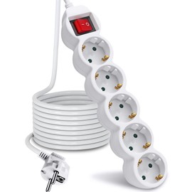 EXTRASTAR 5M Long Power Strip with 5 Sockets and Switch for Home, Office and Travel, White, Pack of 1