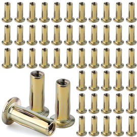 Gdotmely 1/4-20 Multi Grip Rivet Nut Kit, 50pcs Rivet Nuts, Steel Pre-Bulbed Shank Plus Nuts,Zinc-Plated Flat Head Threaded Insert Nut Construction Fasteners for Industrial