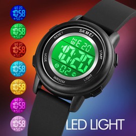 SKMEI Kids Sports Digital Watches Waterproof with Bible Verse Boys Led Light Date Watches(Black)