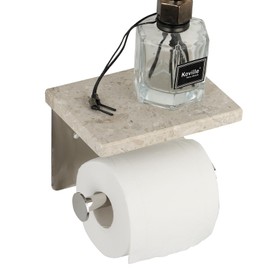 Koville Italian Marble Top Toilet Paper Holder, SUS304 Stainless Steel Wall Mounted Single Roll Handle Tissue Holder for Washroom, Suitable for Mega Roll Rack Adhesive Shelf - Perlato Appia Marble