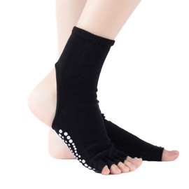 BozyBOee Pure Cotton Yoga Socks Short Socks for Women Open Heel Fingerless Five Finger Socks Pilates Socks Gym Socks Dance Socks Training Socks Anti-Slip Antibacterial Odor Resistant (Black)