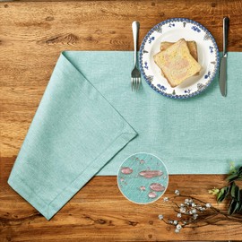 Mebakuk Linen Farmhouse Table Runner Large Burlap Style Soft and Waterproof Decorative Fabric Runner for Outdoor Wedding and Dinner (14 x 60 Inch, Turquoise Blue)