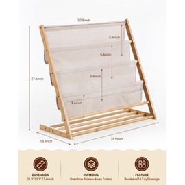 Sino Salected 4-Tier Sling Book Rack Storage, Bamboo Bookshelf for Kids, 4-Shelf Display Children's Bookshelf for Bedroom Living Room, Playroom, Deep Size Bookshelf Hold More Books