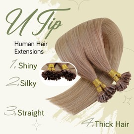 RUNATURE U Tip Hair Extensions Human Hair for Women Invisible 12 Inch Short Ombre Strawberry Blonde Fading to Light Blonde U Tips Keratin Hair Extensions Real Human Hair Silky Full Ends 40g 50 Strands