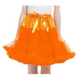 Women Puffy Petticoat 3 Layer Skirts Slip Vintage 50s Tutu Tulle Crinoline Elastic Waist Band Underskirt for Rockabilly, Orange, One Size