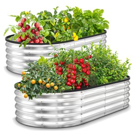 Utopia Home Galvanized Raised Garden Bed, 4x2x1 Ft Lightweight Planter Boxes Outdoor with Easy Assembly, Large Garden Bed for Vegetables, Fruits, Flowers, Silver, Pack of 2