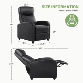 Recliner Chair with Massage and Lumbar Support, Small PU Leather Home Theater Seating, Adjustable Modern Reclining Chair for Adults in Living Room