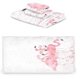 Naanle Stylish Splashed Pink Flamingo Soft Luxury Decorative Set of 3 Towels, 1 Bath Towel+1 Hand Towel+1 Washcloth, Multipurpose for Bathroom, Hotel, Gym, Spa and Kitchen