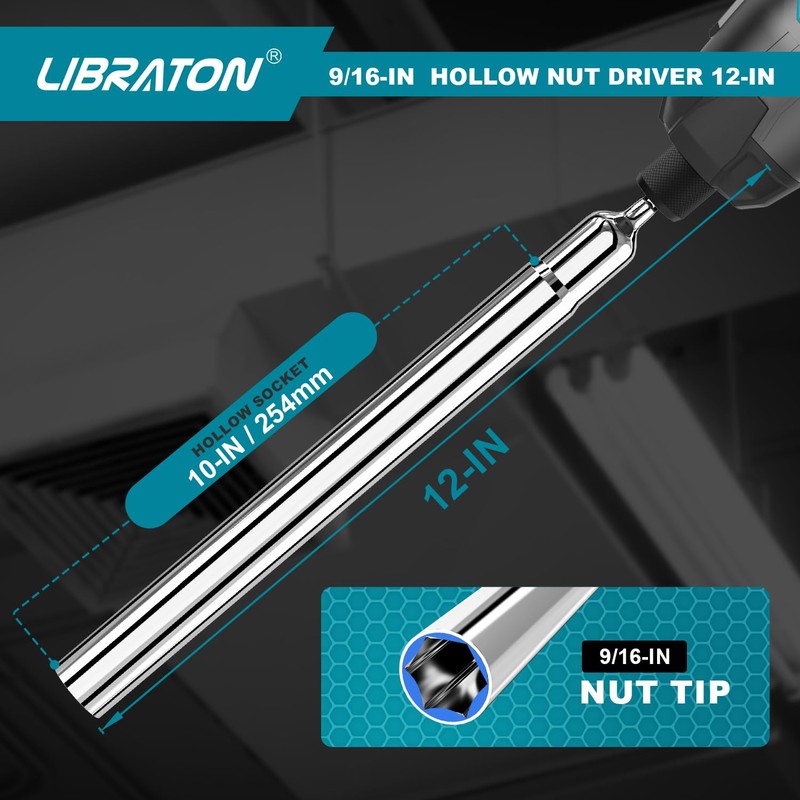 Libraton Hollow Nut Driver, Power Nut Driver Set 9/16", 12