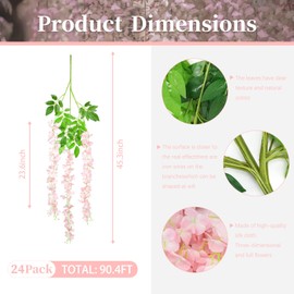 ZEBMOON 24 Pack Light Pink Wisteria Hanging Flowers, 3.77 Ft Fake Hanging Flowers, Artificial Wisteria Garland Vines for Wedding Room Backdrop Outdoor Patio Garden Decoration