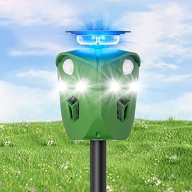 360° Solar Animal Repellent for Yard & Garden – No Blind Spot Motion Sensor to Keep Deer, Raccoons & Cats Away, Waterproof Ultrasonic & Flashing Light Outdoor Deer Deterrent