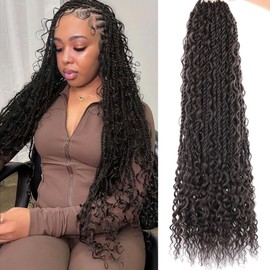 Samtress 24 Inch Senegalese Twist Crochet Hair with Curls 9 Pacsk Bohemian Pre-Looped Island Twist Crochet Braids Synthetic Dark Brown Goddess Boho Senegalese Braids for Women (#4)