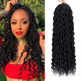 Goddess Locs Crochet Hair - 6 Packs 24 Inch Curly Faux Locs Crochet Hair for Black Women, Crochet Pre-Looped Curly Hair Goddess Locs Synthetic Braiding Hair Extensions (24 Inch, 1B#)