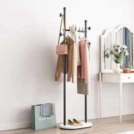 Smlttel Black Clothing Rack With Shelves, Modern Coat Rack Freestanding with Marble Base, Coat Hanger Rack,Hat Tree Coat Rack Standing Clothes Racks for Boutique，Bedroom