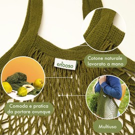 ENOOSO Reusable Mesh Bag Sand Toy - Shopping Net Expandable - Vegetable Bag Made of Mesh - Large Shopping Bag Cotton - Mesh Bag Sand Toy Reusable - Cotton Crochet Bag, Green