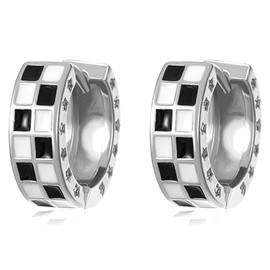 Checkered Earrings for Women Small Hoop Earrings Cool Aesthetic White Black Enamel Hypoallergenic Hooped Gifts Her Birthday Bff