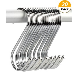 S Hooks-Heavy-duty Stainless Steel Hook , Gardening Tools for Plants, Silver Hanging Hooks Installation Hardware Designed for Any Kitchen (S, 20 Pcs)