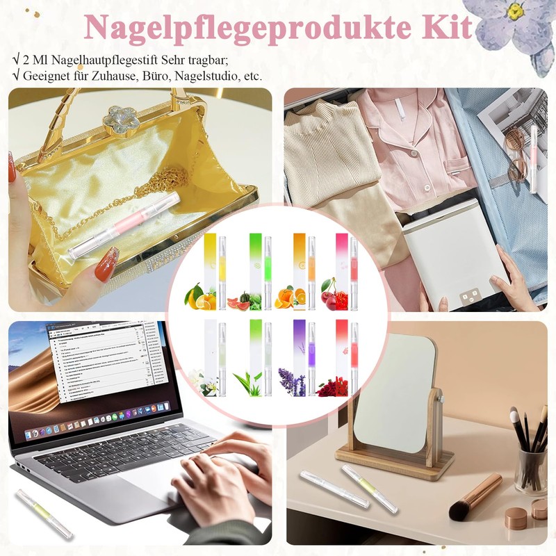 Virellay 8 Stück Moisturizer Cuticle Oil - Nagelöl Stift Set