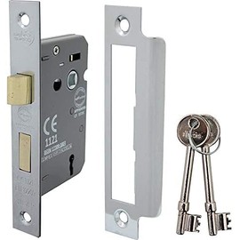 3 Lever Polished Chrome Mortice Sashlock 65mm, Door Lock with Key - Internal and External Doors CE Approved and Fire Rated Protection