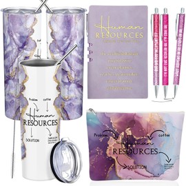 Domensi Set of 6 Human Resources Gift for Women Thank You Gift 20 oz Marble Sign Tumbler Makeup Bag A6 Notepad with Ballpoints Office Director Professionals Appreciation Christmas Gift (Purple)