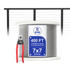 CKE 400FT 1/8" Stainless Steel Cable Wire Rope, T316 Stainless Steel Cable Railing Kits for Cable Railing Hardware, 7x7 Strand Construction Aircraft Wire Rope for DIY Deck Railing System, CW600