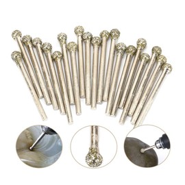 Rotary Burrs, Diamond Coated Round Ball Burr Rotary Tools for Hanging Mill, Engraving Machines, Glass, Tile, Carving, Material Removal (5Pcs-3 x 12mm)