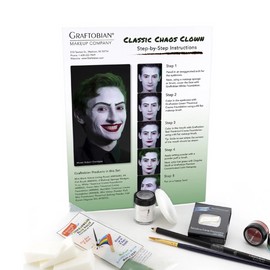 Graftobian Classic Chaos Clown Makeup Kit- Complete 10 PC Set-Joker Jester/Clown