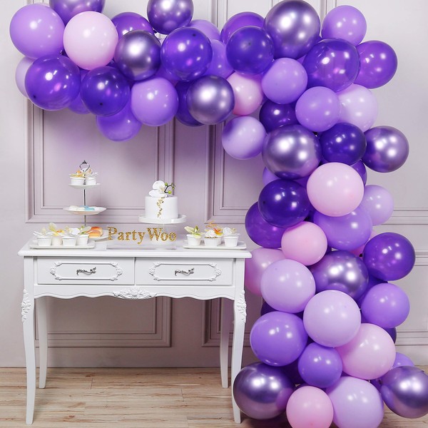 PartyWoo Purple Balloons, 70 Pcs 12 Inch Pastel Purple Balloons, Lilac Balloons, Violet Balloons, Purple Metallic Balloons for Purple Party Decorations, Purple Birthday Decorations, Purple Baby Shower