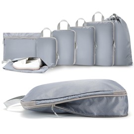 MEUVO Compression Packing Cubes for Travel - Extremely Space-Saving Suitcase Organiser Set, Waterproof Packing Bags for Suitcases or Backpack, Set of 7 Compression Packing Cubes