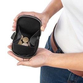 STILORD 'Cash' Mini Leather Coin Purse for Men Women Leather Change Wallet Small Money Pouch Pocket in Genuine Leather, Colour:Black