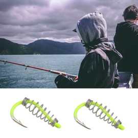 eMagTech 20Pcs Spring Fishing Hooks, Size 7# High Carbon Steel Hooks with Metal Spring Barbed Swivel Fishing Hooks Suitable forPower Bait Trout Carp, Fluorescent Yellow