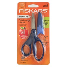 Fiskars Safety-Edge Pointed-tip Kids Scissors - 5 inches - Blue - Includes Blade Cover