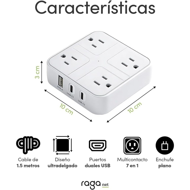 Regleta 7 en 1 con USB-C y USB-A – 4