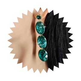 Xduargs Boho Green CZ Dangle Earrings Green Gemstone Drop Earring Vintage Faux Emerald Earrings Long Chandelier Oval CZ Stud Earring Jewelry for Women