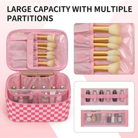 OCHEAL Makeup Bag Portable Cosmetic Bag For Women, Large Capacity Travel Makeup Case Organizer, Toiletry Bag for Girls Traveling With Handle and Divider-Pink