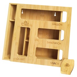 Bamboo Bag Storage Organizer for Kitchen Drawer – Expandable Drawer Organizer Compatible with Gallon, Quart, Sandwich, and Snack Bags – Versatile Storage Solution for Plastic Bags