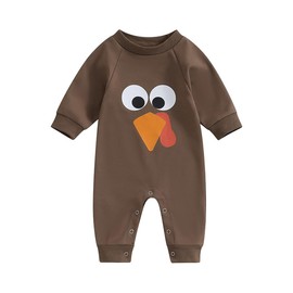 Infant Baby My 1st Thanksgiving Romper Bodysuit Striped Hooded Little Turkey One-Piece Jumpsuit (1216, 3-6 Months)