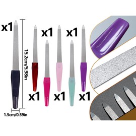 Emezddo 6-Piece Nail File Set, Stainless Steel Sword Fingernail Files, Toenail File with Non-Slip Handle, Manicure Pedicure Tools, for Natural Nails (152 x 15 mm, Colourful)